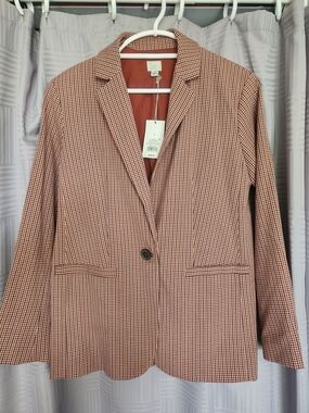 A New Day Women's Rust and Black Gingham Blazer